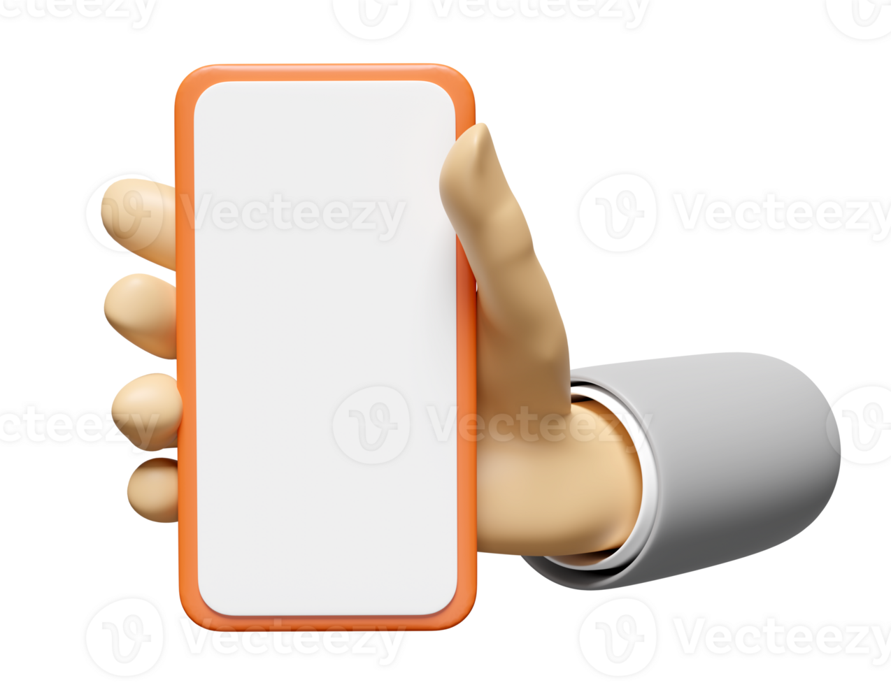 3d hand holding smartphone isolated. hand using mobile phone, screen phone template, empty screen phone mockup, minimal concept, 3d render illustration png