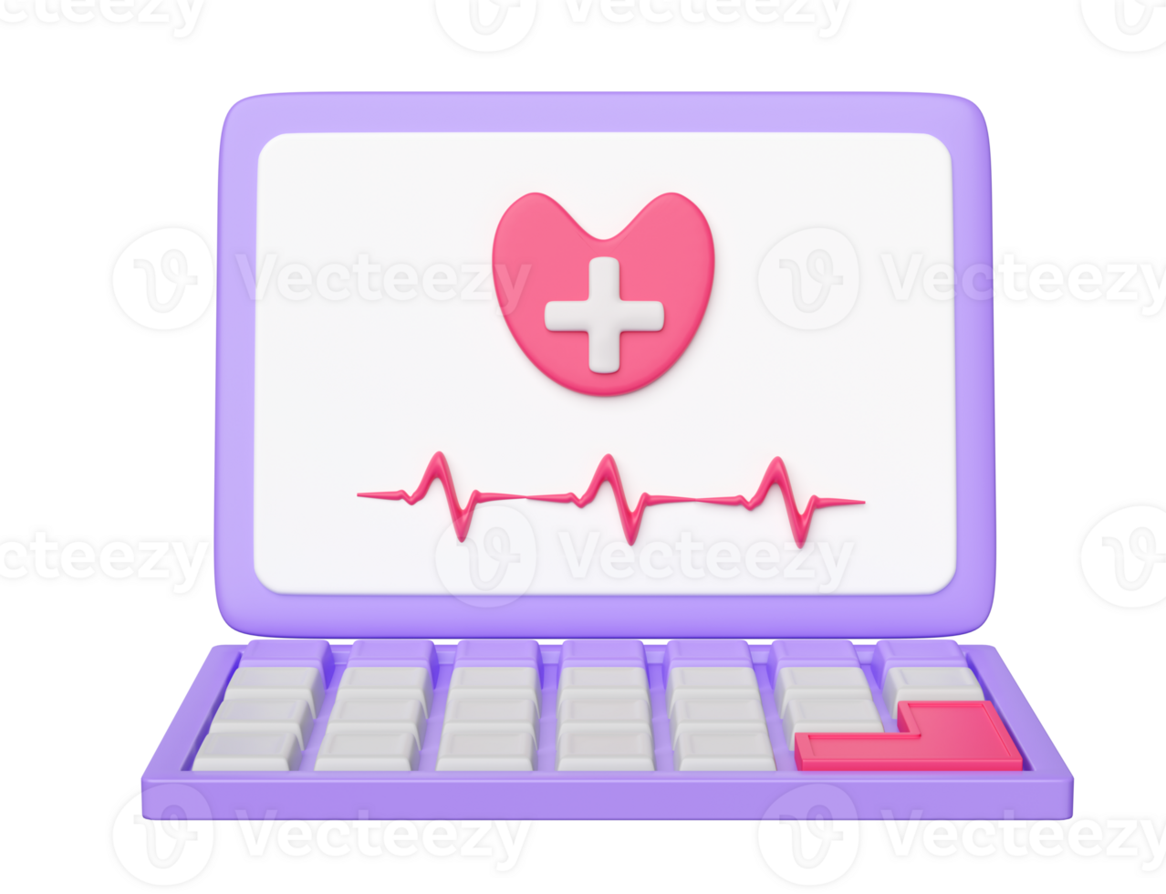 3d medical laptop report with pressure heart rate isolated. 3d render illustration png