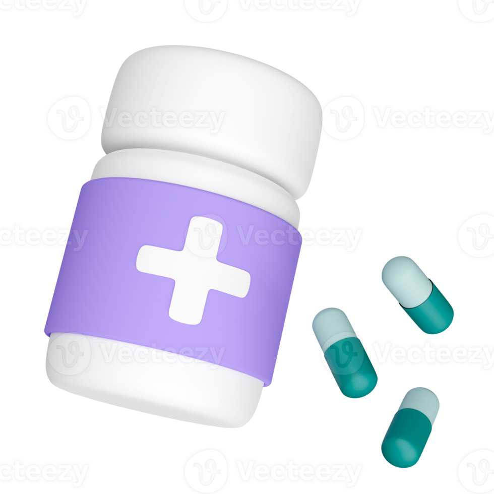 3d medicine bottle with capsule pills isolated. 3d render illustration png