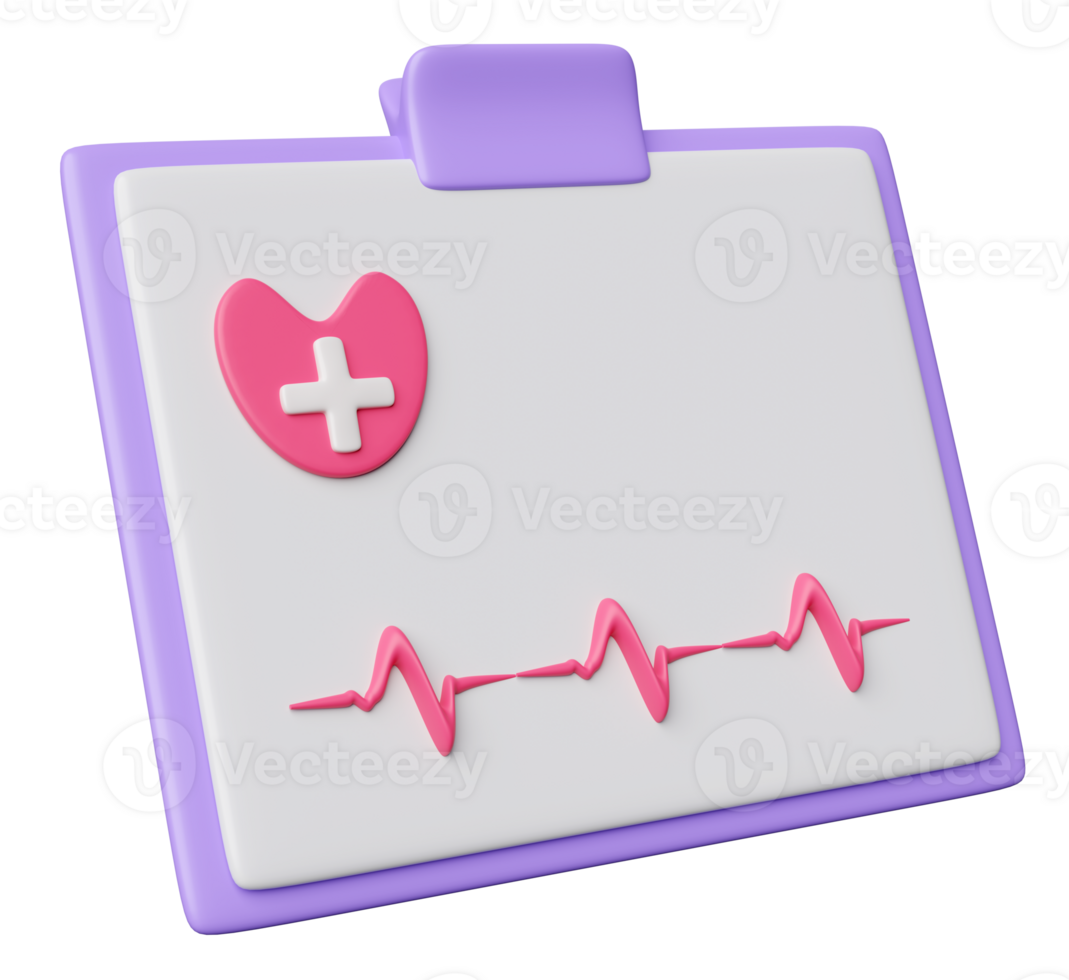 3d medical checklist paper report with pressure heart rate isolated. 3d render illustration png