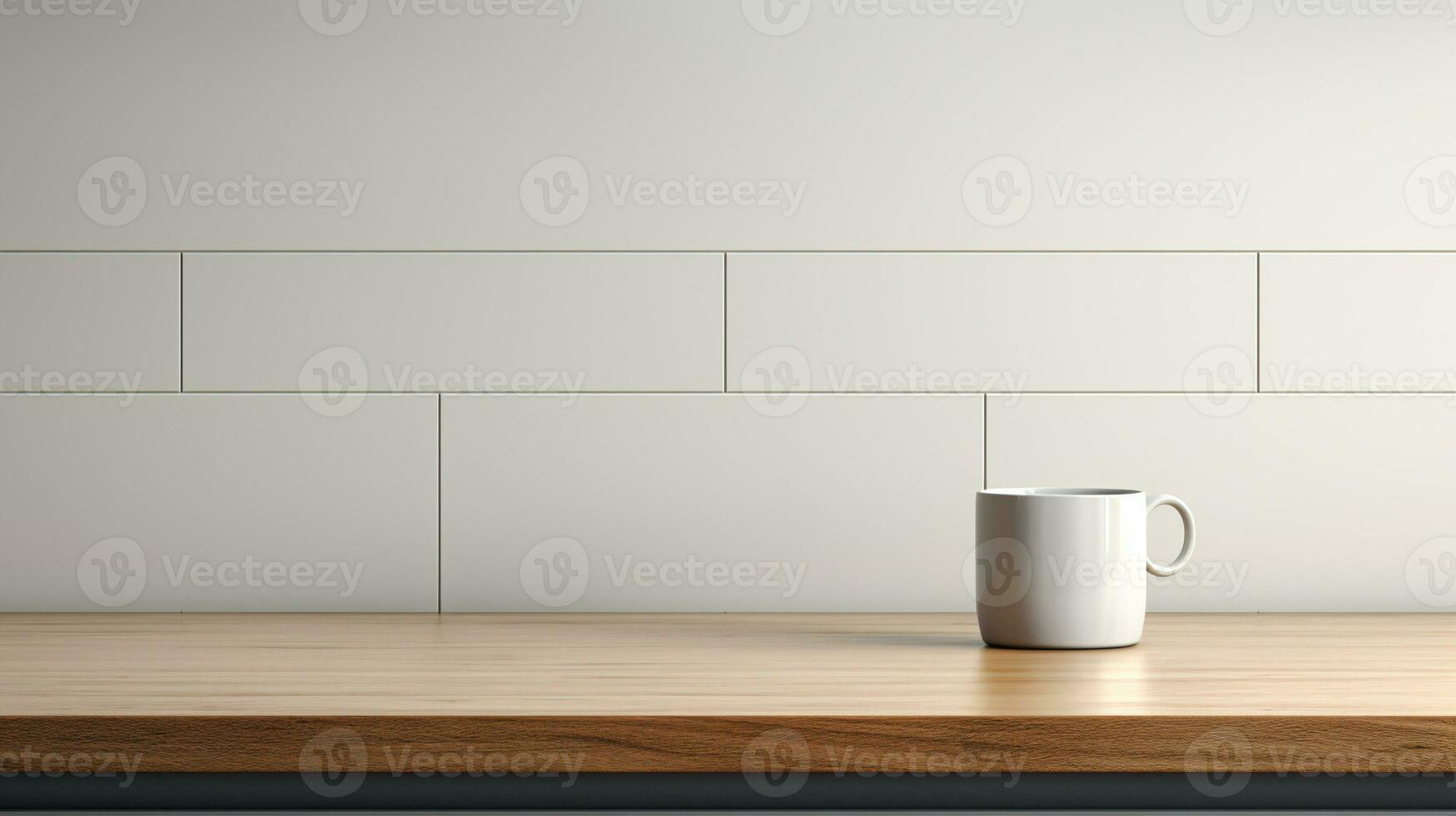 A white coffee cup on a wooden counter top photo