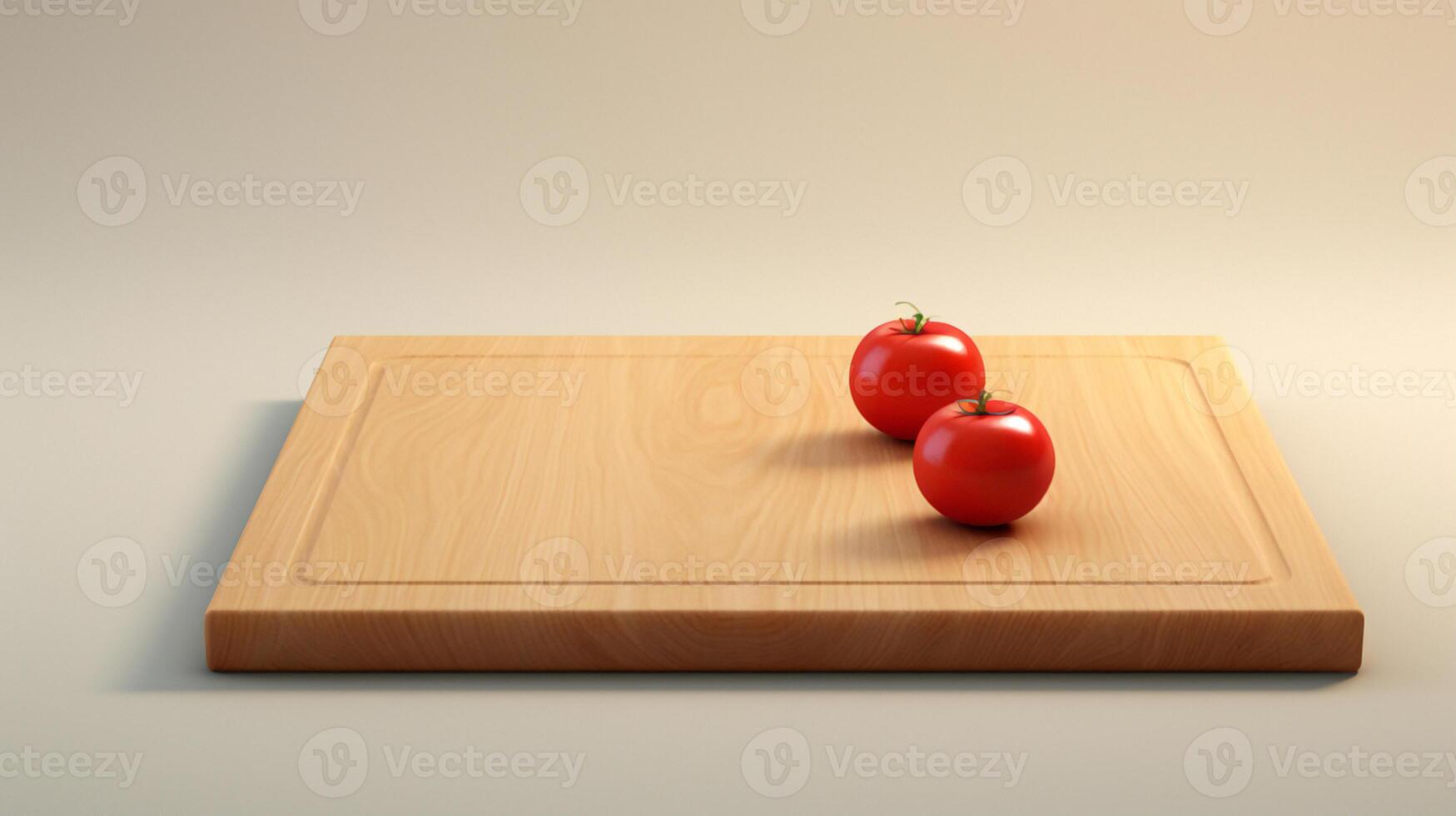 a wooden cutting board with a plant in a vase photo