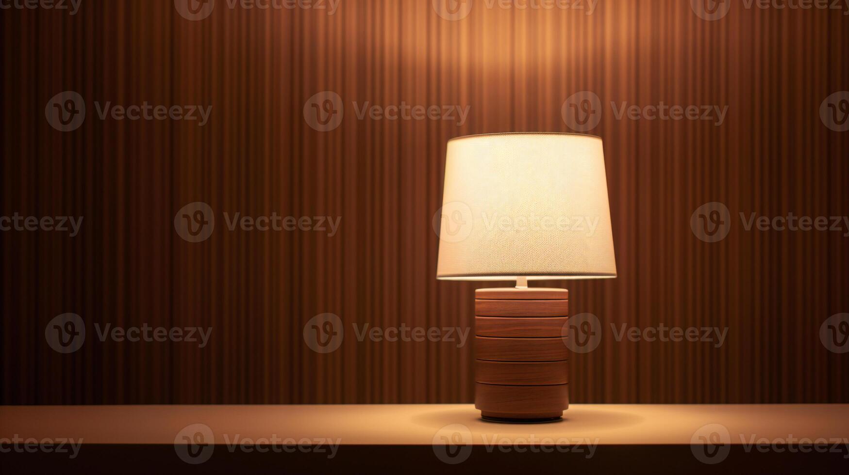 A lamp with a black shade that says the lamp photo