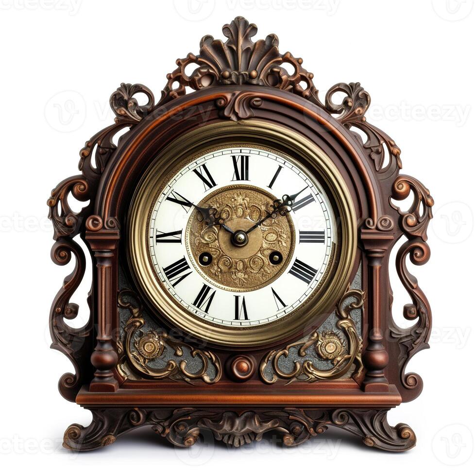 Vintage clock on white background. photo