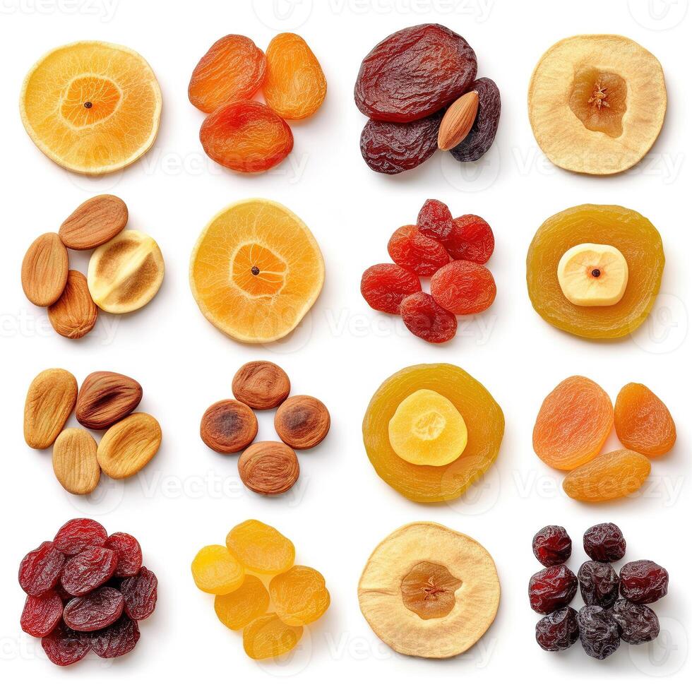 Dried fruits on white background. photo