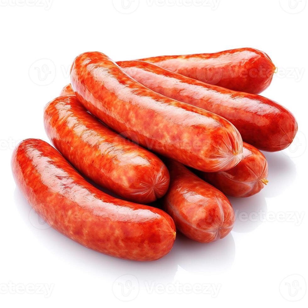 Sausages on white background. photo