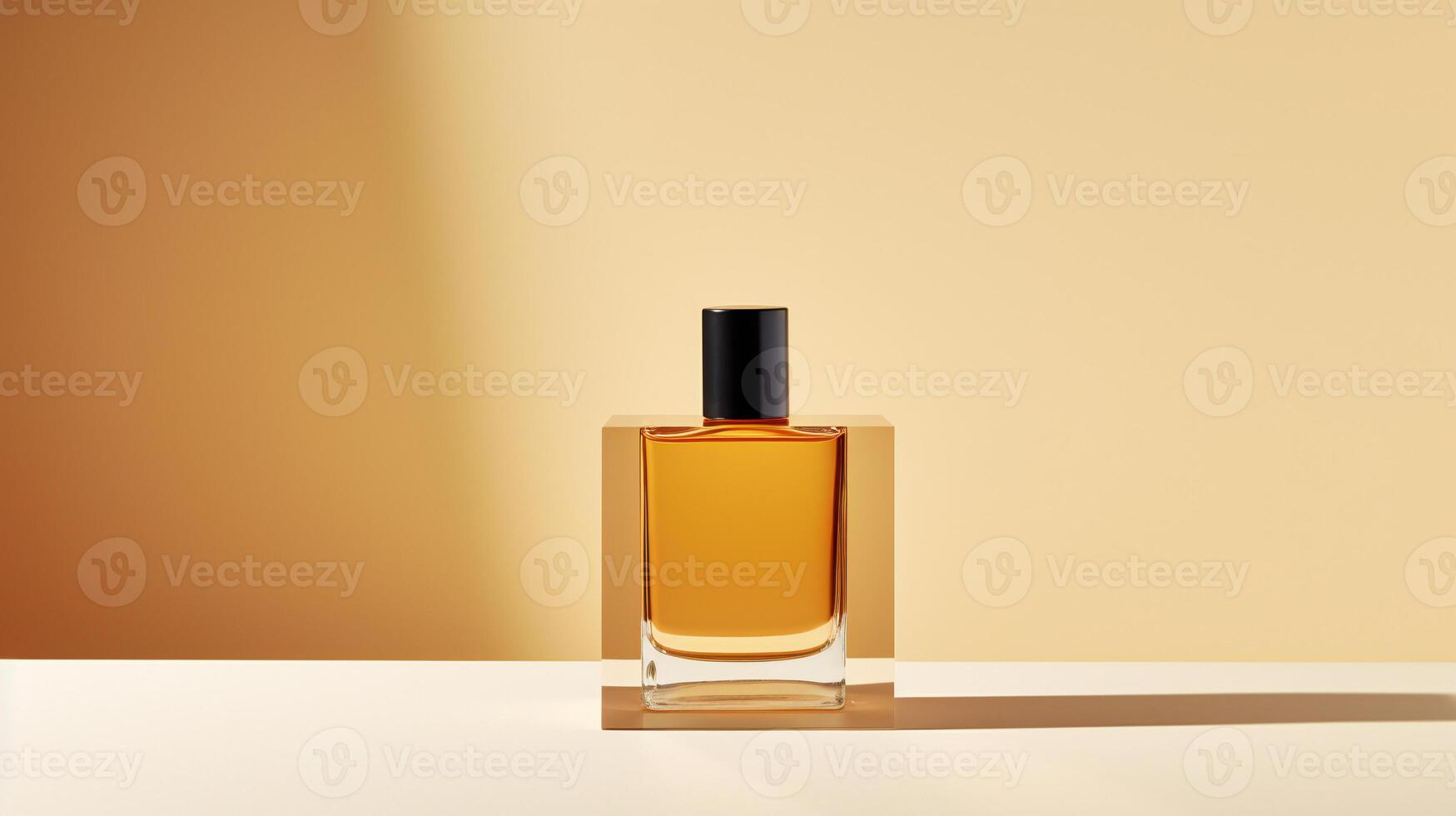 a bottle of perfume sitting on a table photo