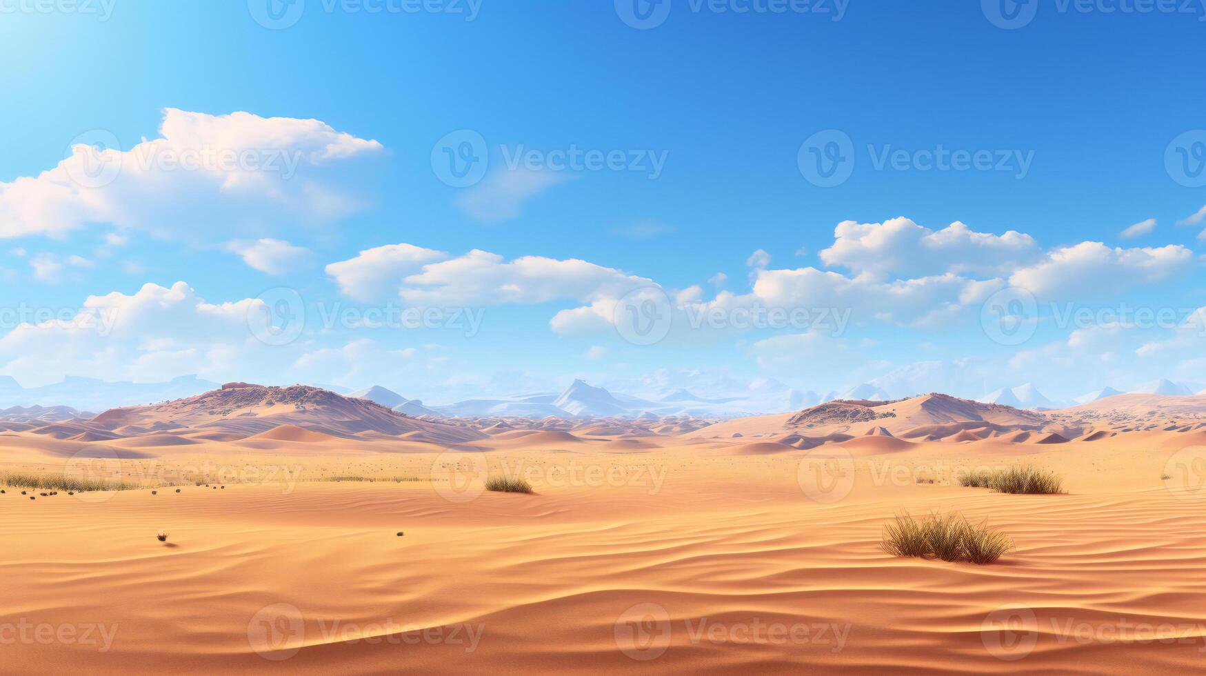 un Desierto paisaje con arena dunas y montañas ai generativo foto