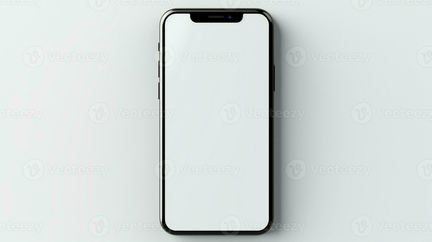 an iphone with a blank screen on a white surface AI Generative photo