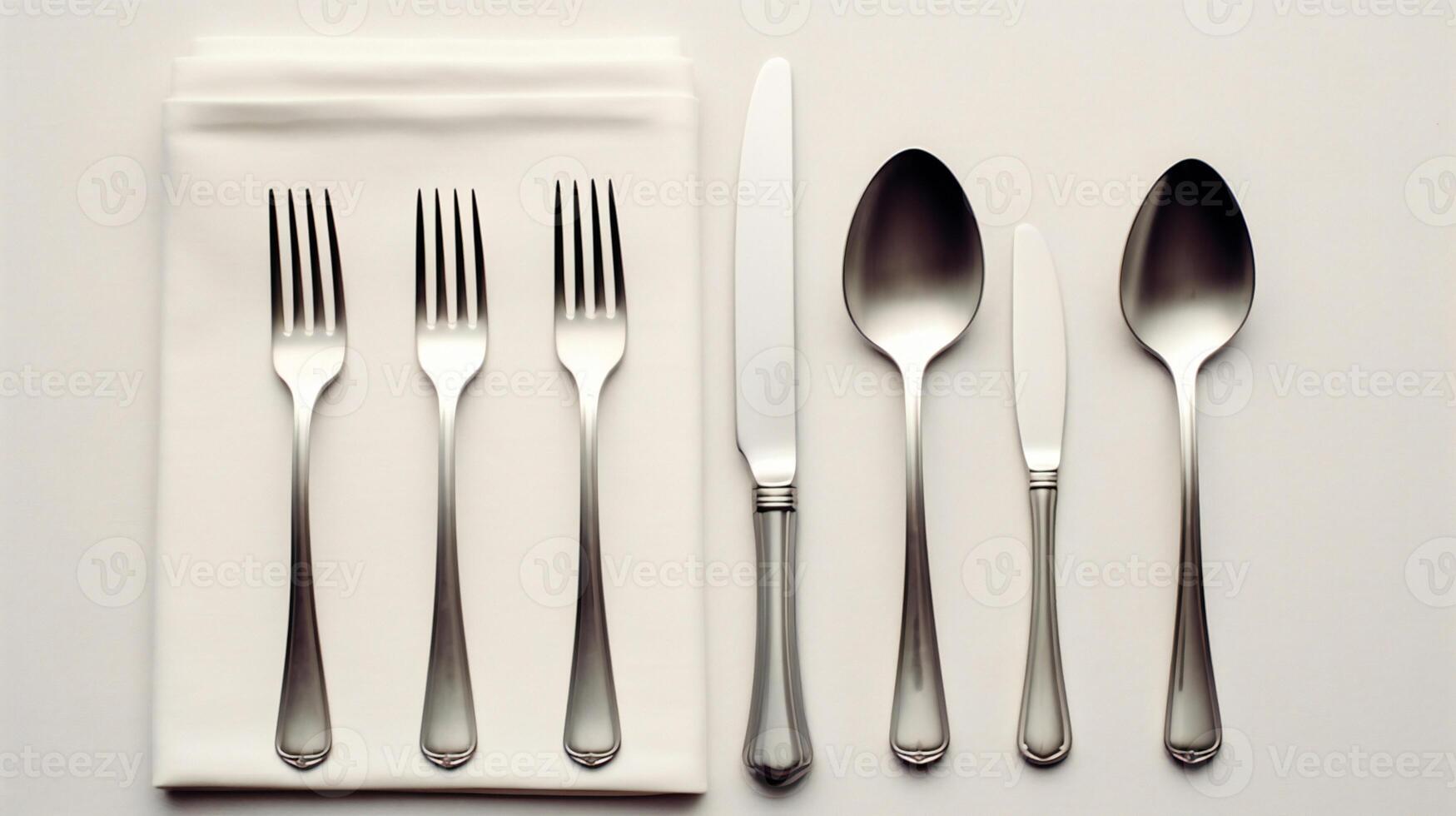 a set of silverware on a white napkin photo