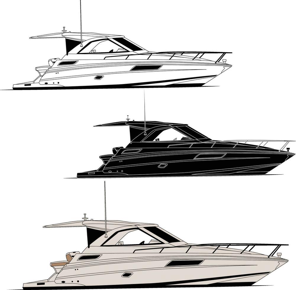 Yacht trip vector line art illustration with color.