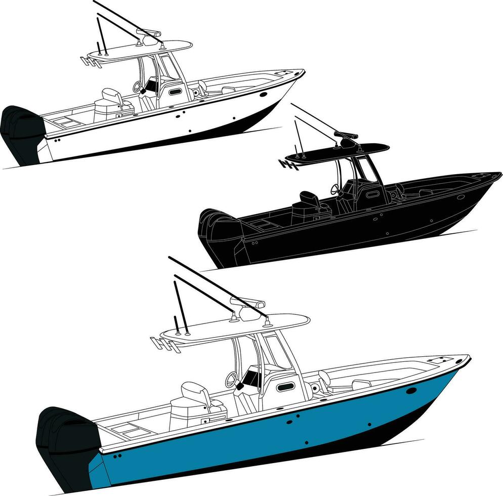 Boat vector, Fishing boat vector line art illustration and one color.