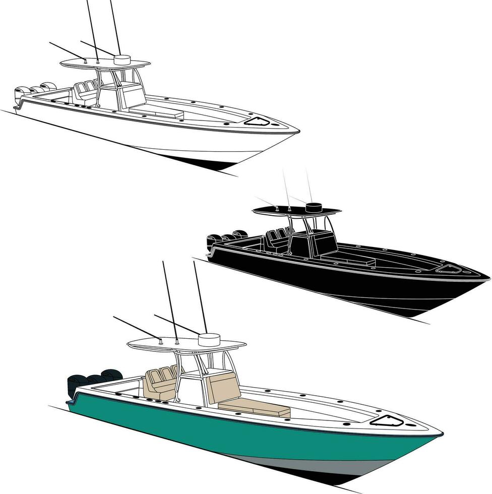 Boat vector, Fishing boat vector line art illustration and one color.