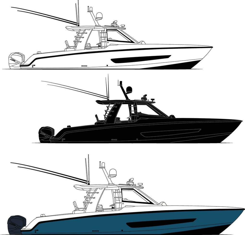 barco vector, pescar barco vector línea Arte ilustración y uno color.