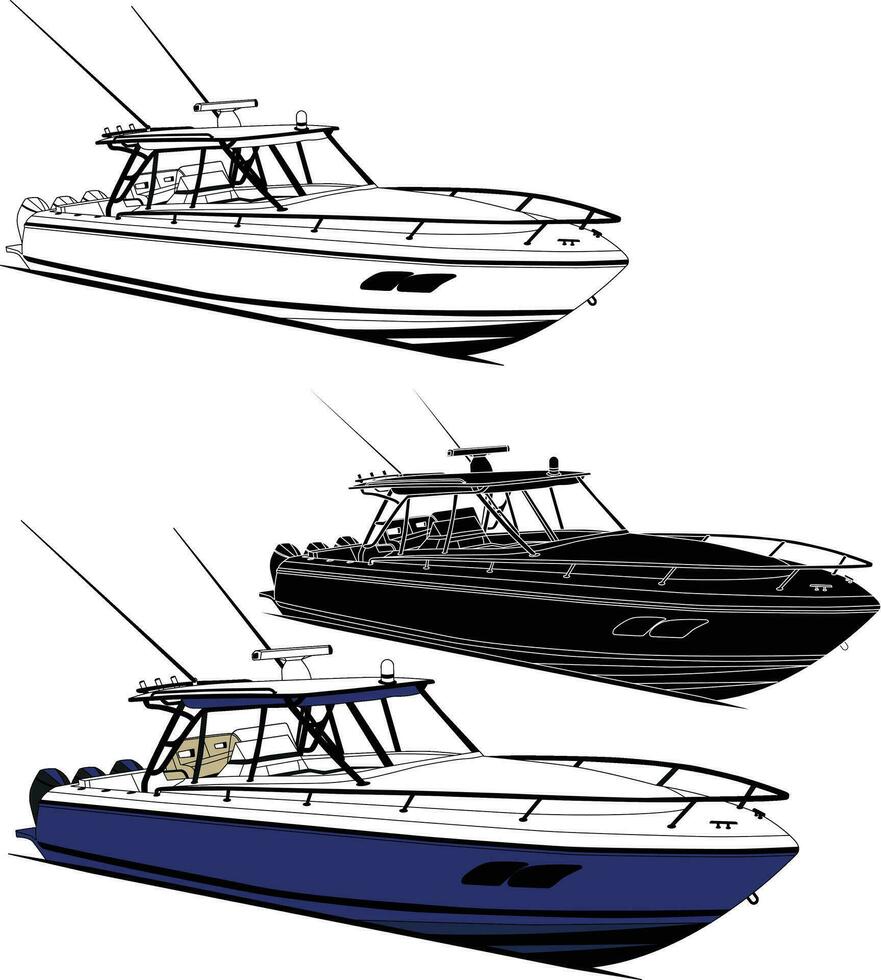 Boat vector, Fishing boat vector line art illustration and one color.