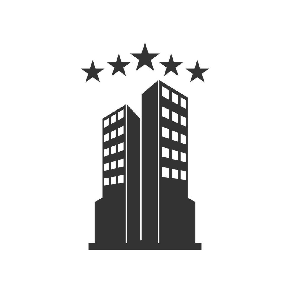 Vector illustration of a five-star hotel icon in dark color and white background