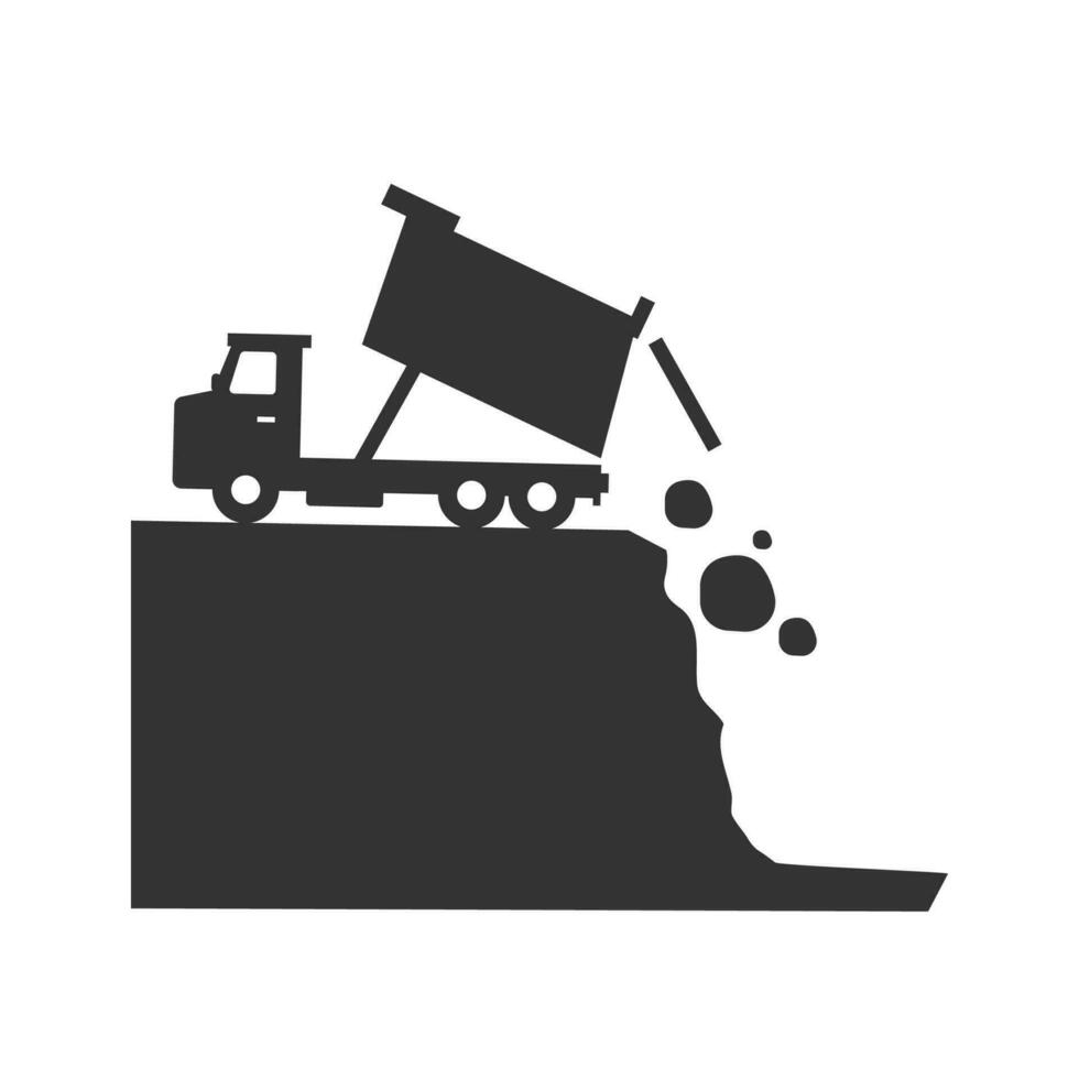 Vector illustration of dump truck icon in dark color and white background