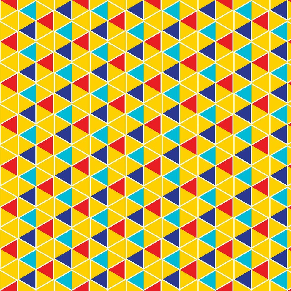 abstract geometric cyan red blue pattern with yellow background vector