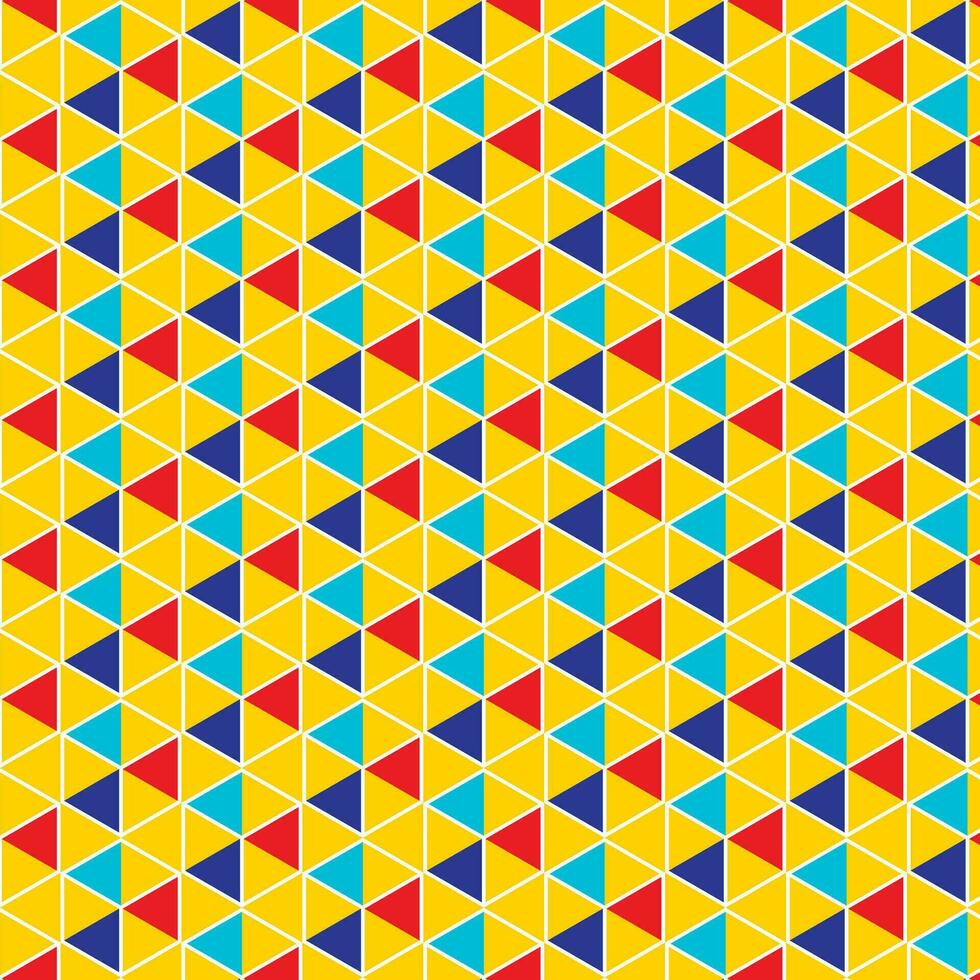 abstract geometric cyan red blue pattern with yellow background vector