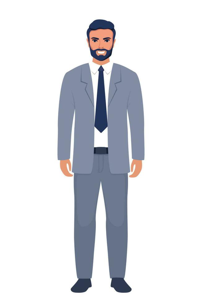 Elegant young man in business suit. Flat sytle illustration of a handsome successful businessman. vector