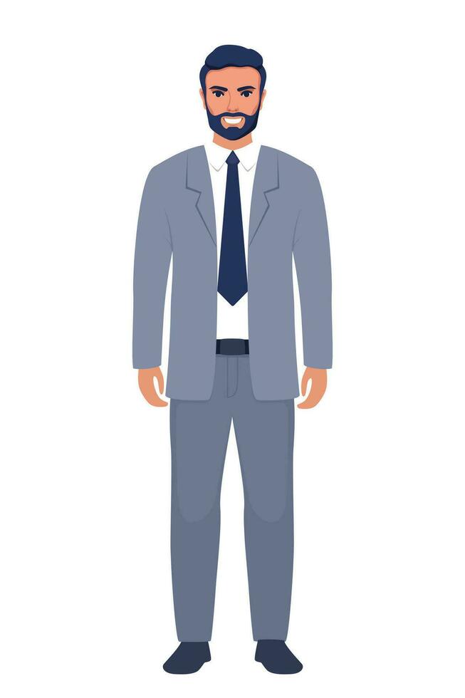 elegante joven hombre en negocio traje. plano estilo ilustración de un hermoso exitoso empresario. vector