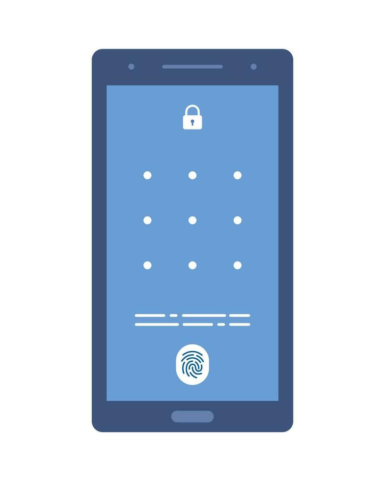 Smartphone with passcode lock screen interface, use biometric or enter pattern page. Vector illustration.