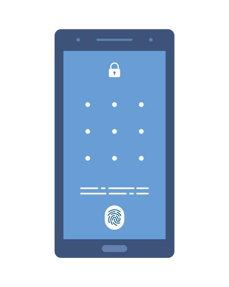 Smartphone with passcode lock screen interface, use biometric or enter pattern page. Vector illustration.