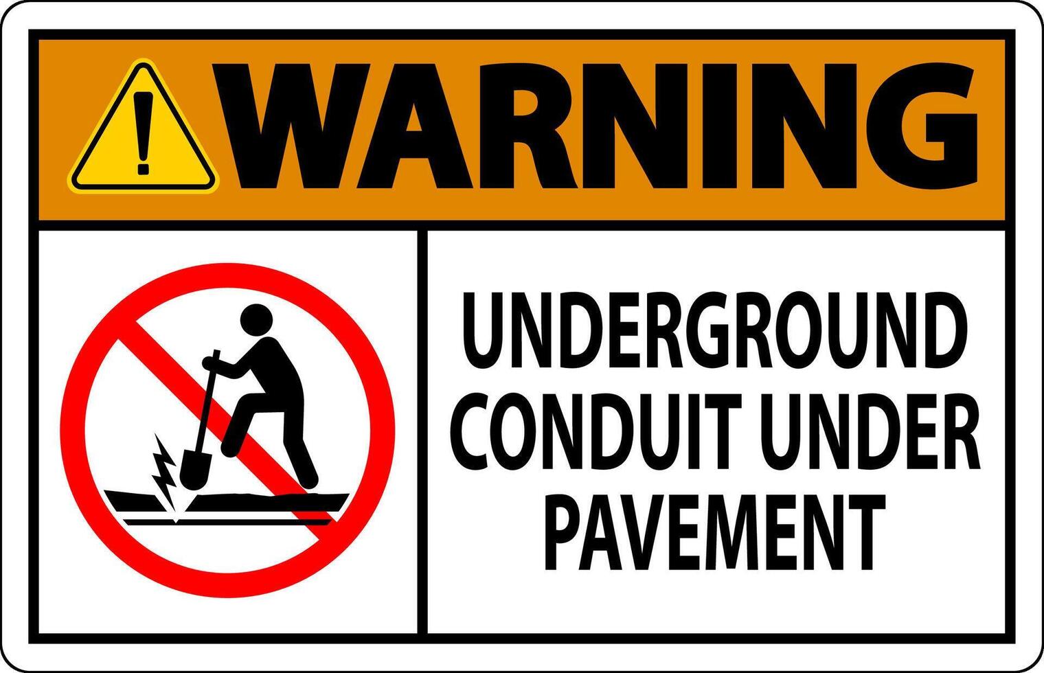 Warning Sign, Underground Conduit Under Pavement vector