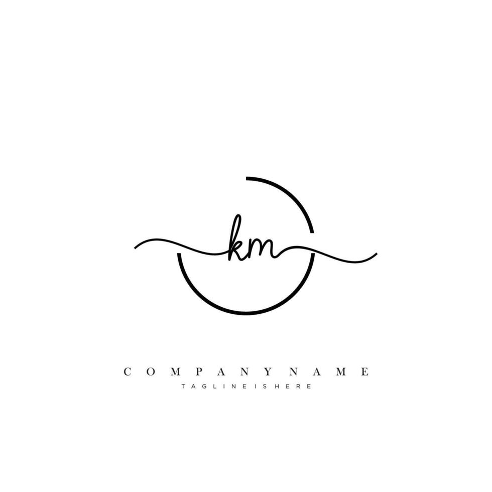 KM Initial handwriting minimalist geometric logo template vector