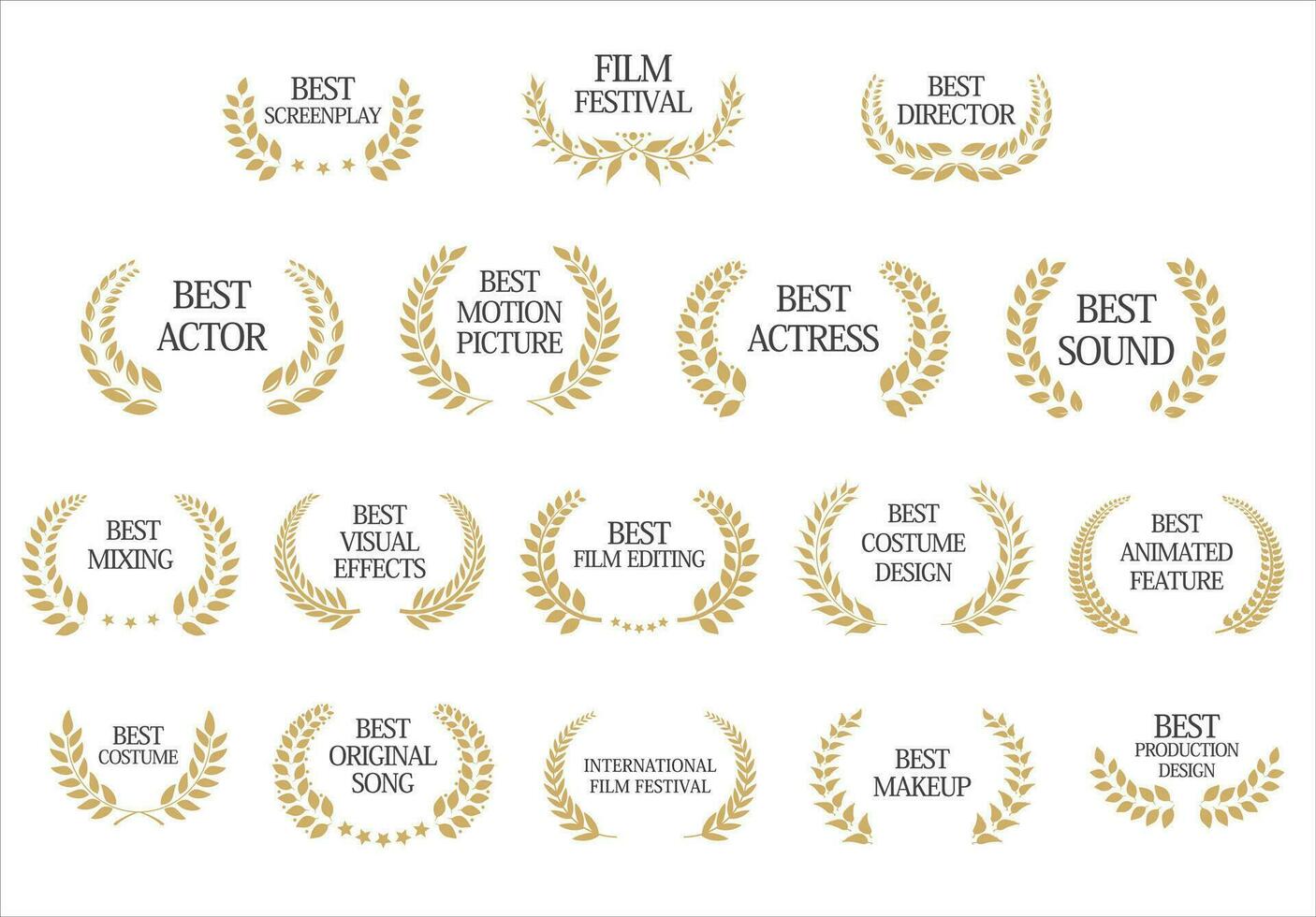 Collection of Award Laurel Wreaths for Cinema Festivals vector illustration