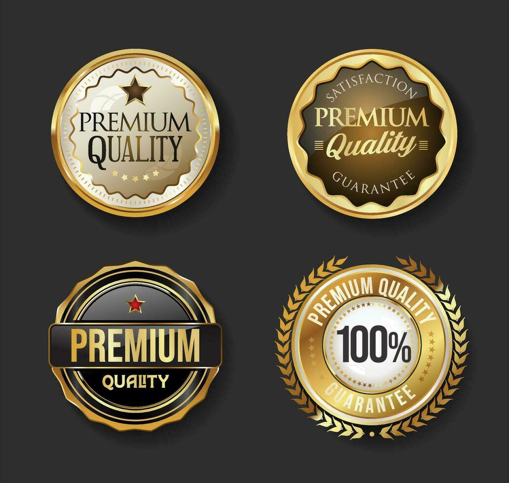 Premium quality golden design badges vector collection