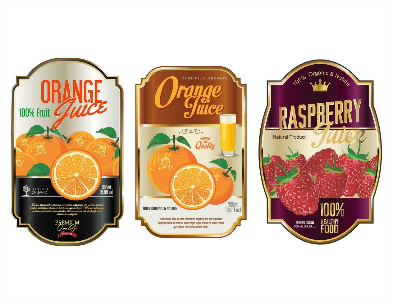 Golden retro labels for organic fruit product vector