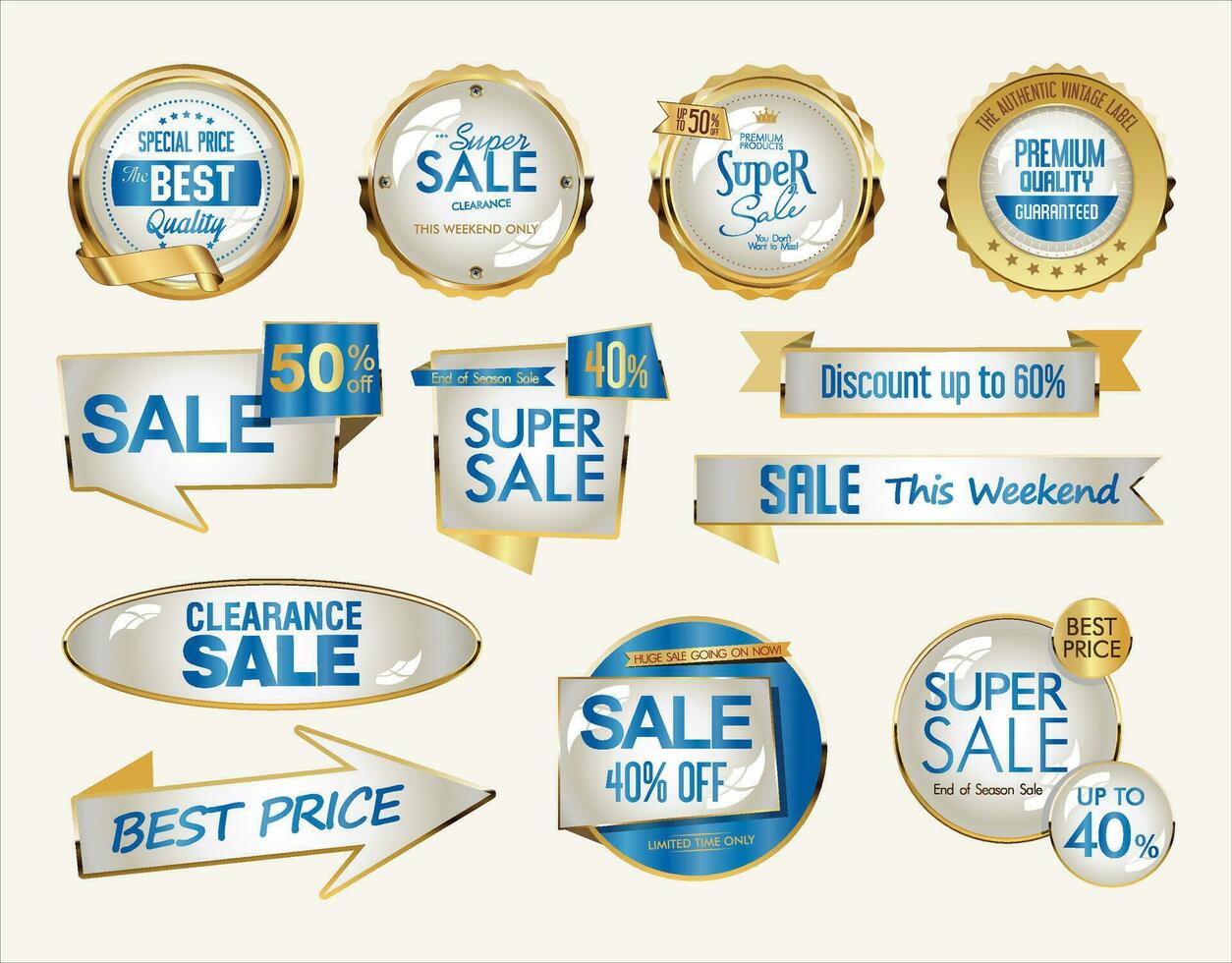 Super sale golden badges and labels vector collection