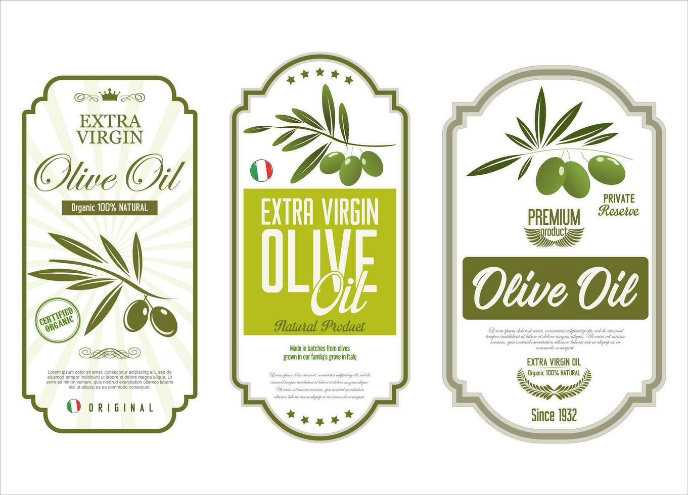 Olive oil retro vintage background collection vector illustration