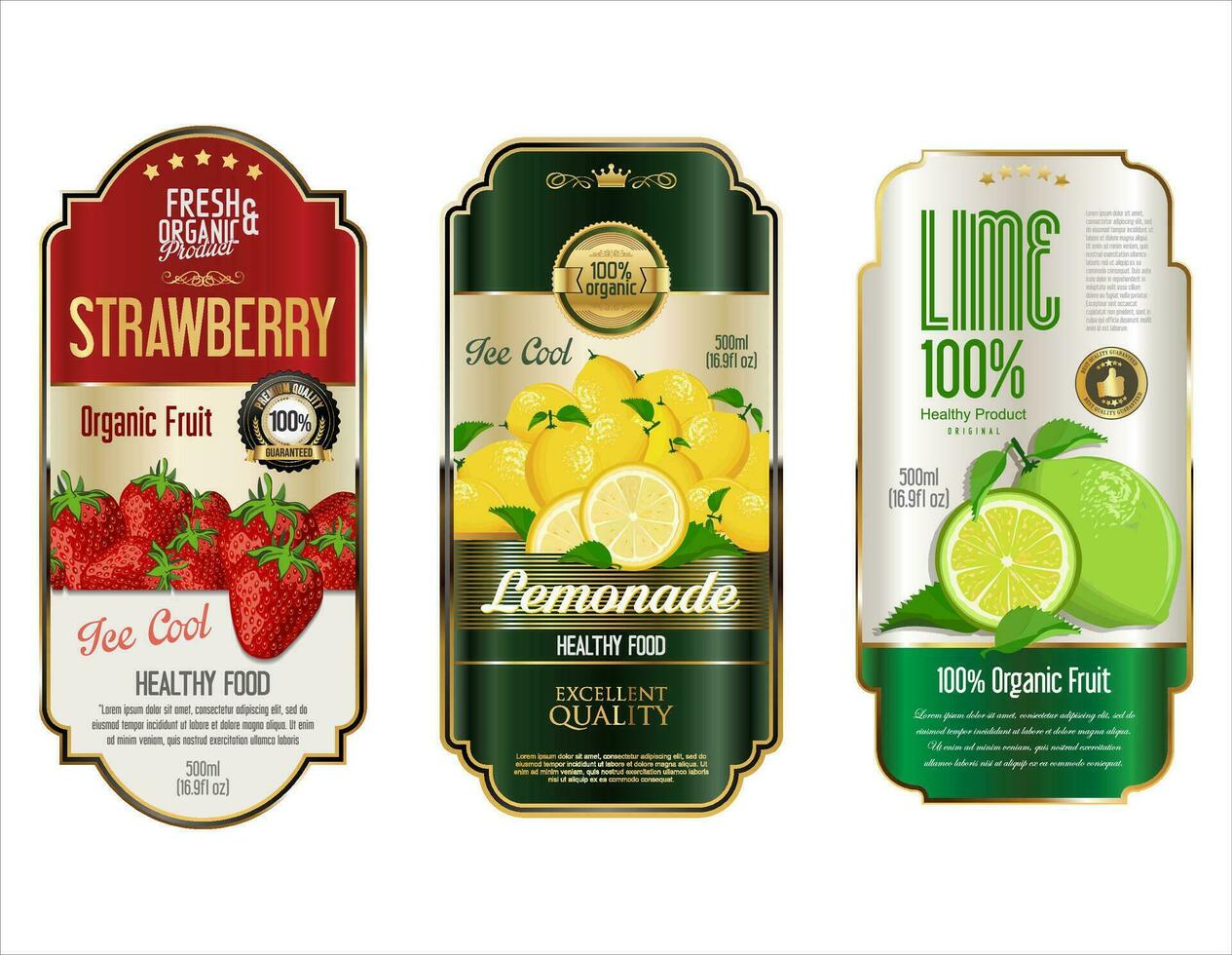 Golden retro labels for organic fruit product vector