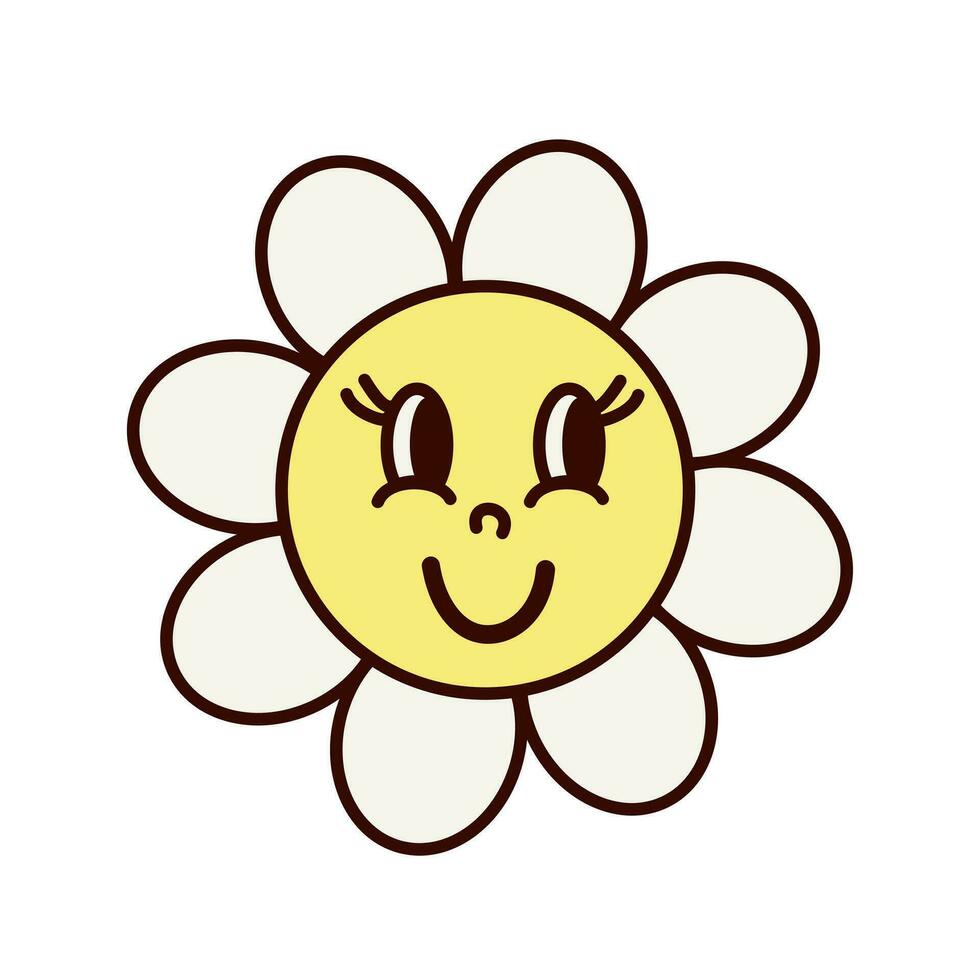 Groovy vibe illustration of daisy with face vector