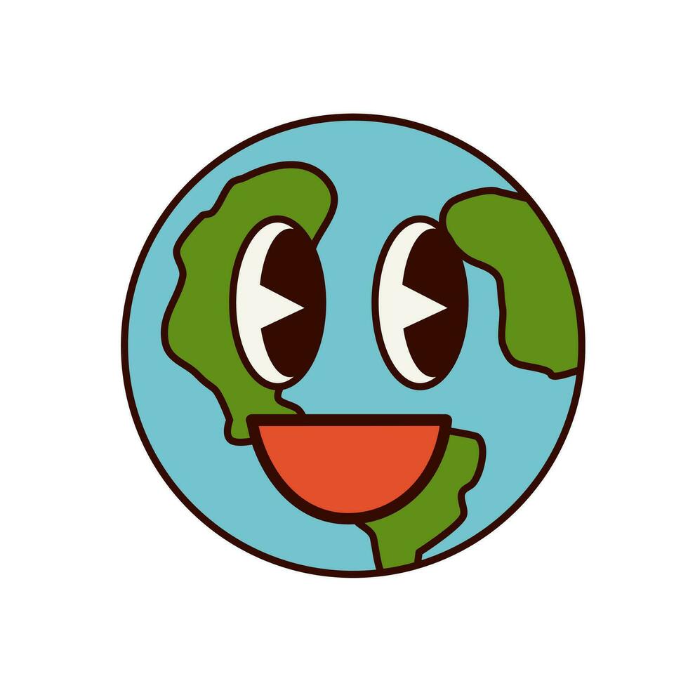 Groovy vibe illustration of Earth with face vector