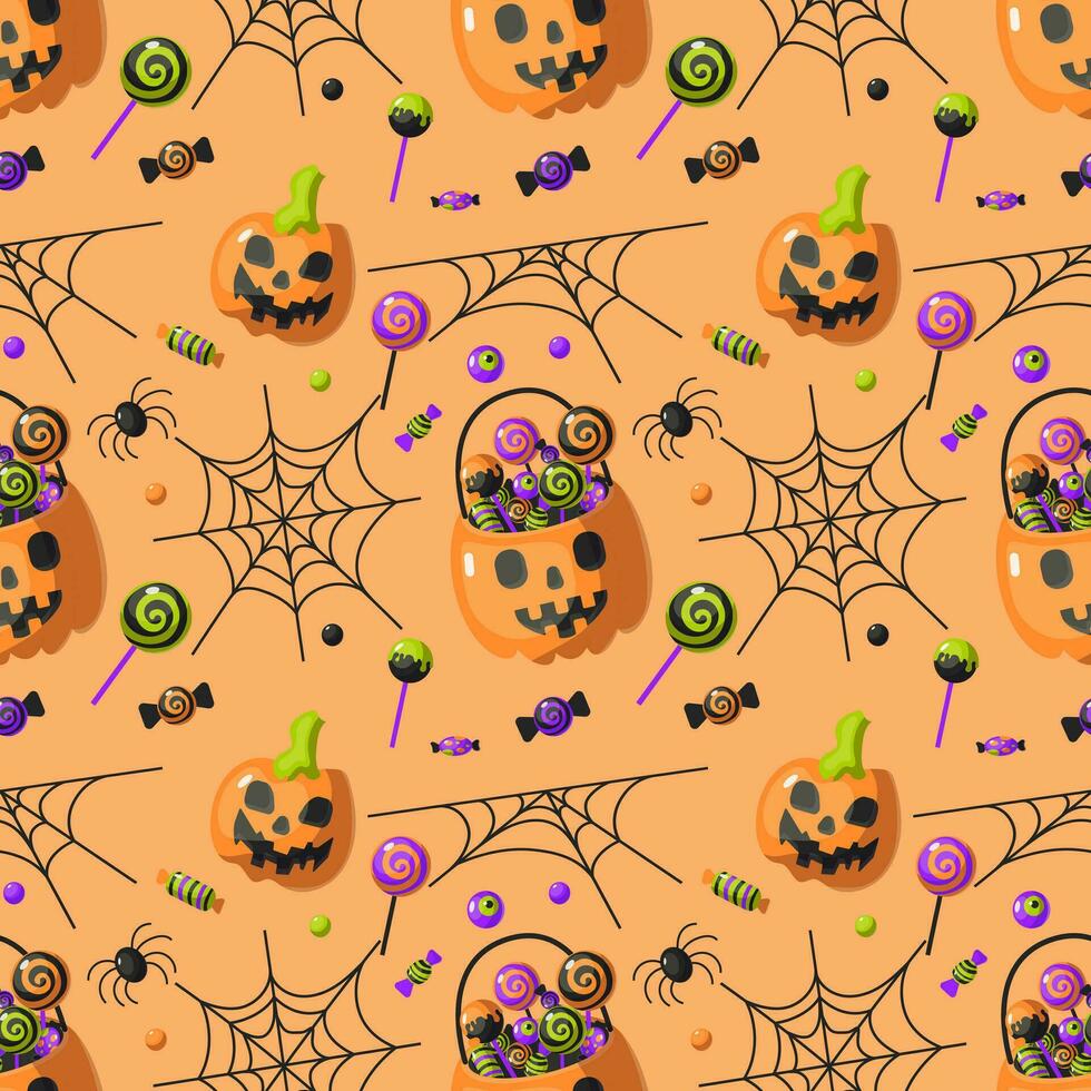 Halloween seamless pattern, vector cartoon illustration