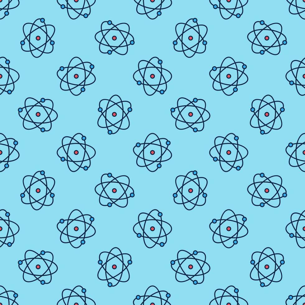 Atom vector Molecule concept modern blue seamless pattern