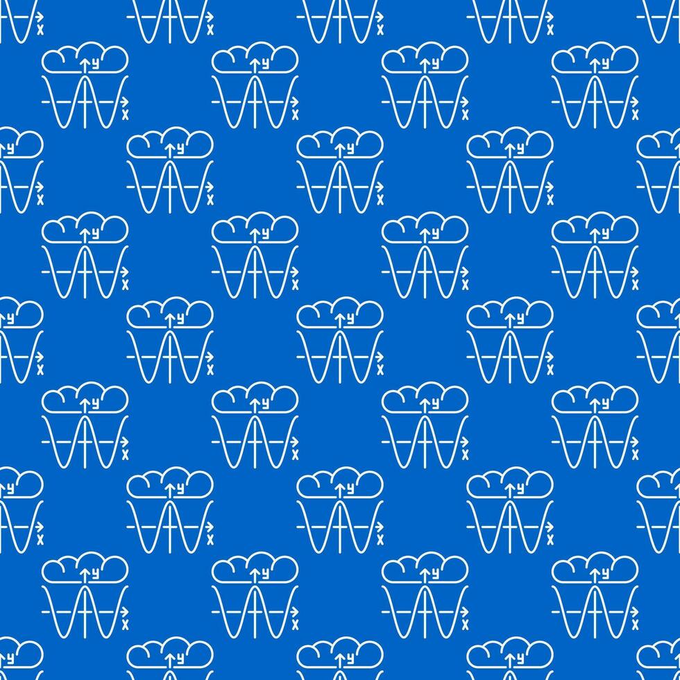 Cloud with Math Graph vector line blue seamless pattern