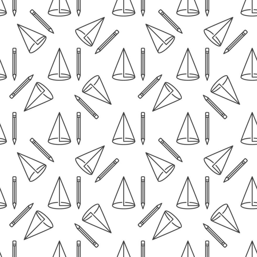 Cone with Pencil vector concept outline seamless pattern