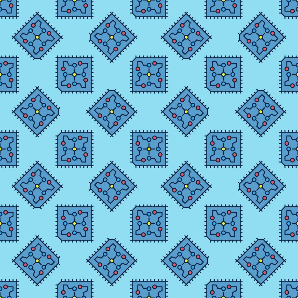 Processor Circuit Board vector blue seamless pattern