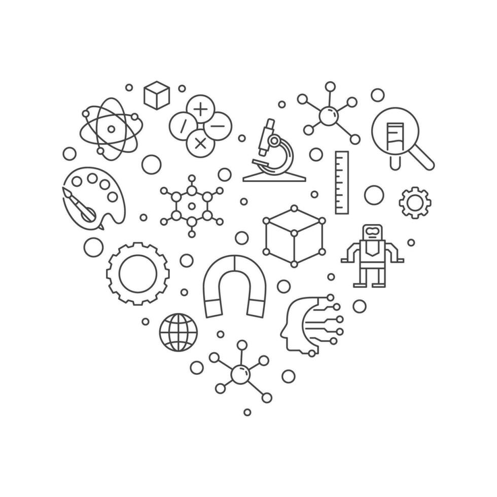 I Love STEAM heart shaped minimal thin line banner. Science concept illustration vector
