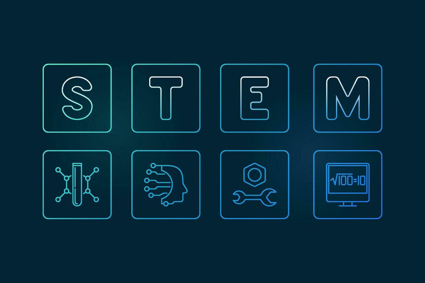 STEM Science, Technology, Engineering and Math Education concept colorful line horizontal banner. Vector illustration