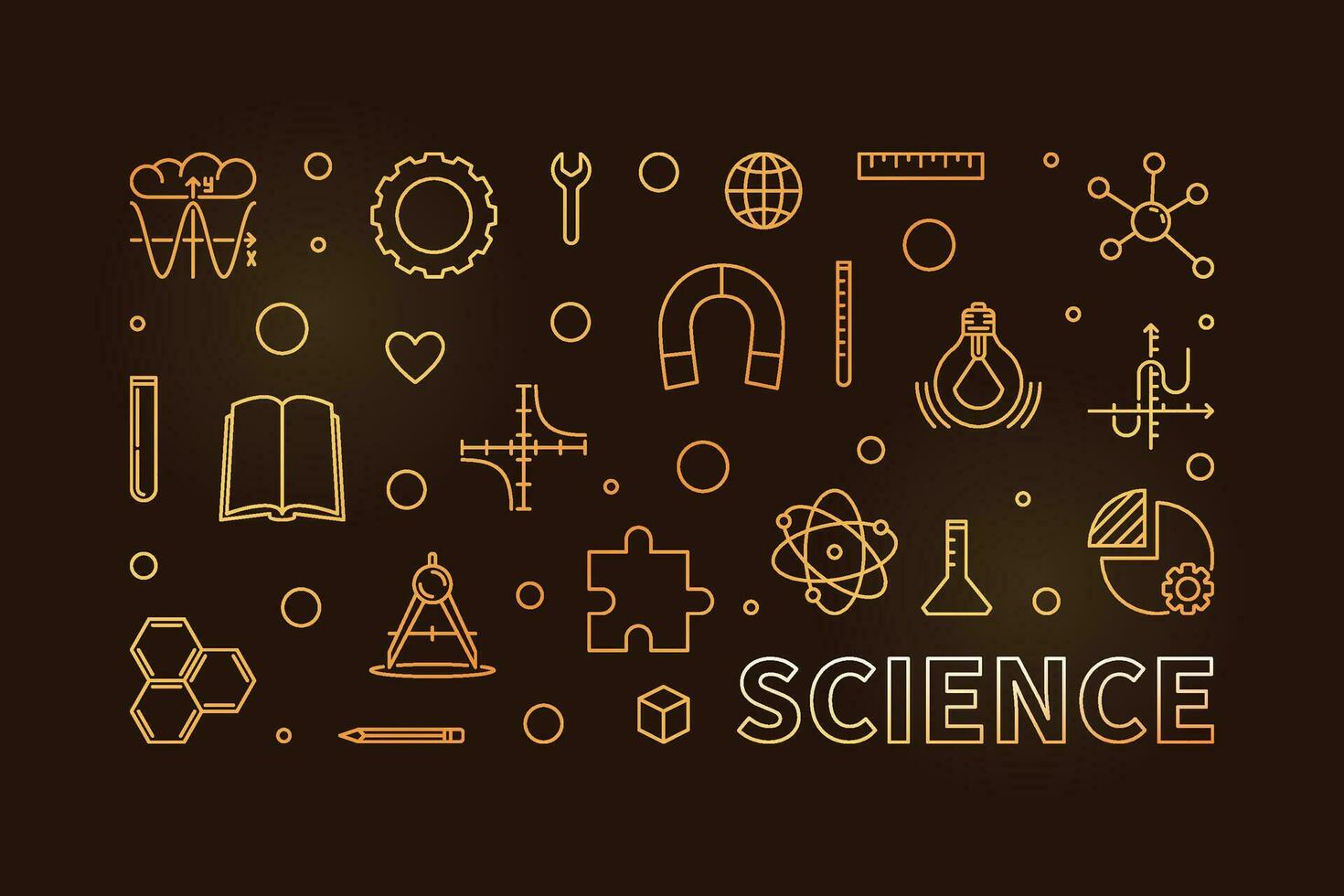 Science horizontal minimal vector thin line golden illustration or banner