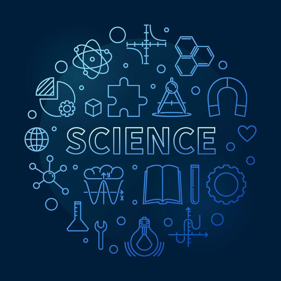 Science circular minimal vector line blue illustration or banner