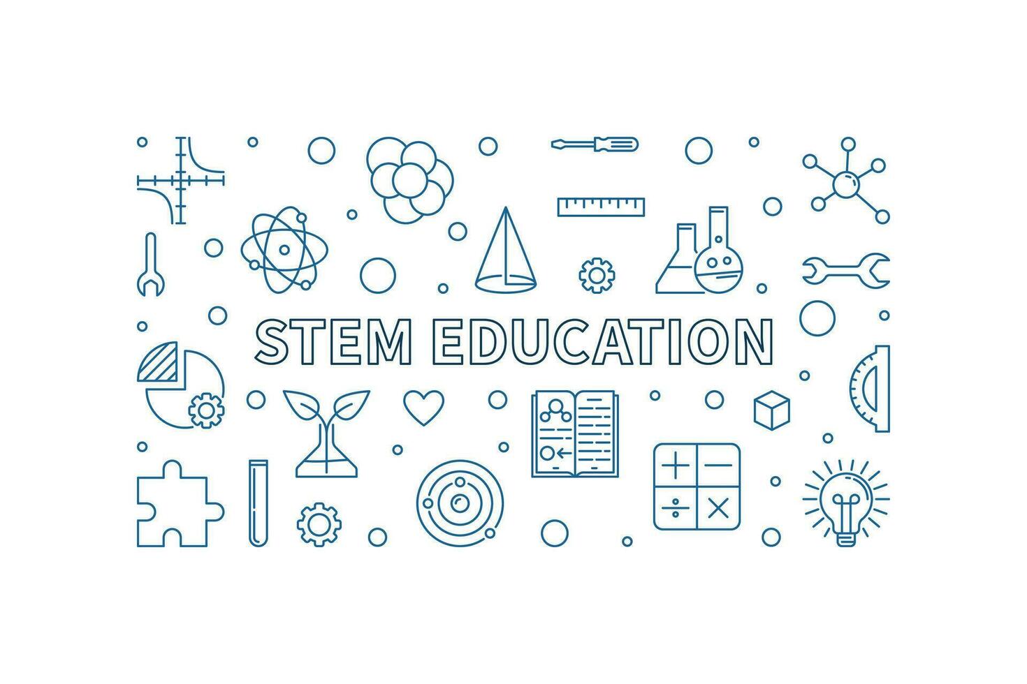 STEM Education - Science, Technology, Engineering, Mathematics line banner. Vector horizontal Illustration