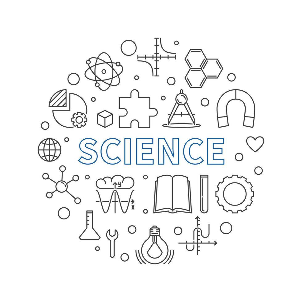 Science round minimal vector outline illustration or banner