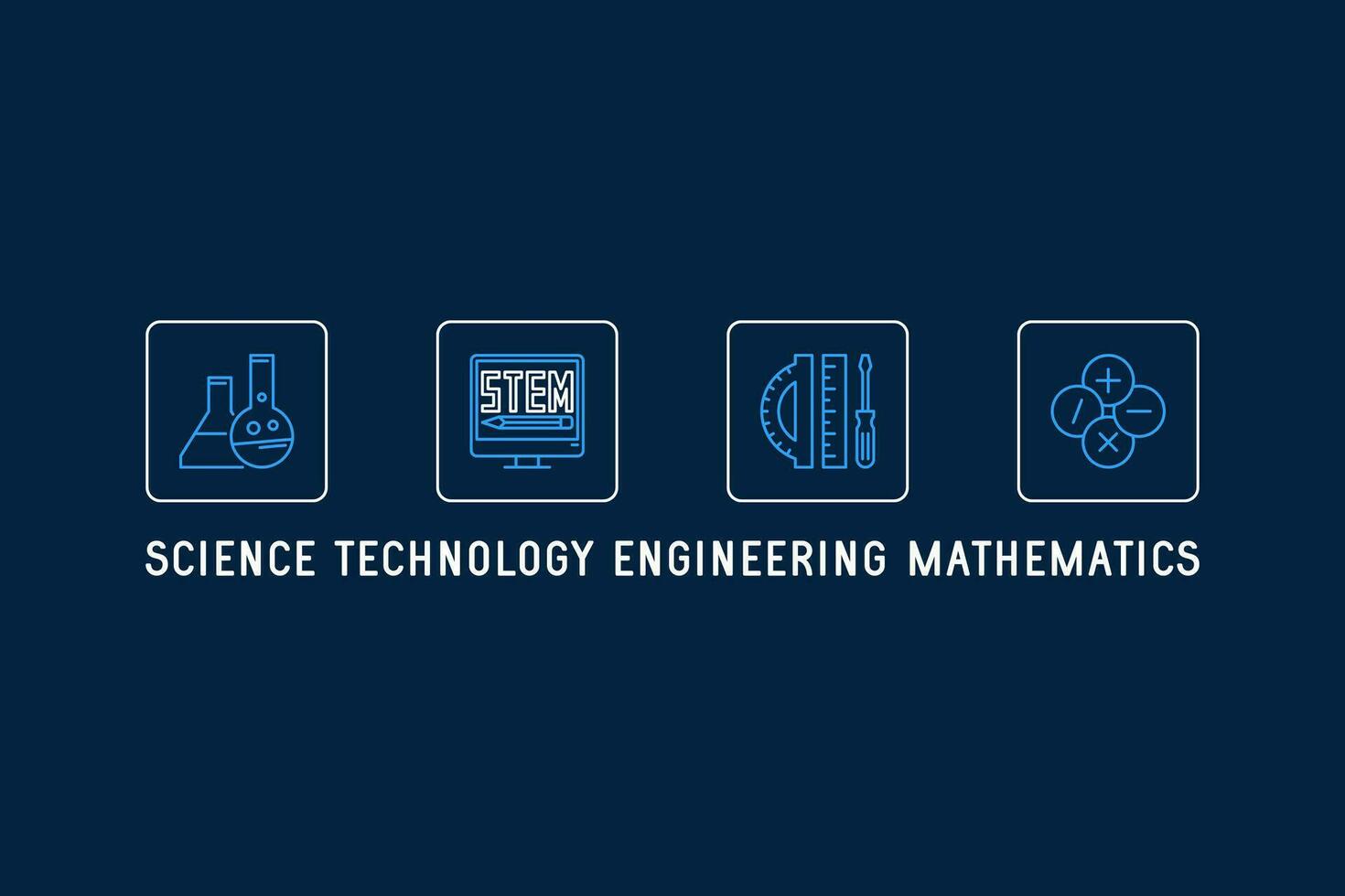 Science, Technology, Engineering, Mathematics horizontal line blue illustration. STEM concept outline banner vector