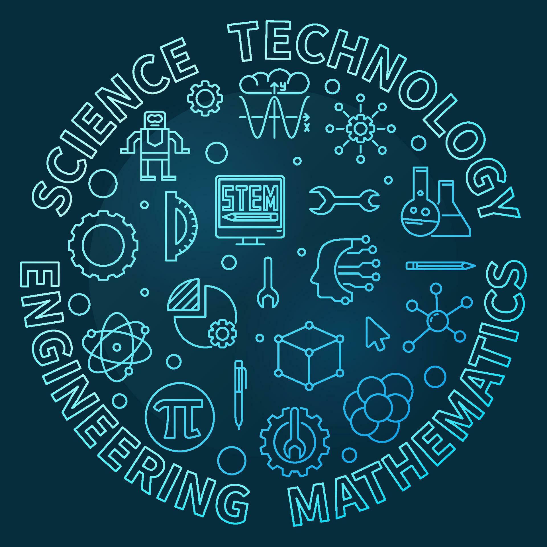 Science Technology Engineering Mathematics Stem Concept Line Blue